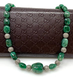 16.25” Genuine Zambian Emerald Nugget Necklace with Pave Diamond Beads and Clasp, Natural Emerald Necklace