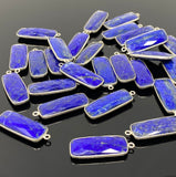 7 Pcs Lapis Lazuli Bar Charms, Silver Plated Lapis Lazuli Gemstone Charms, Bulk Jewelry Findings
