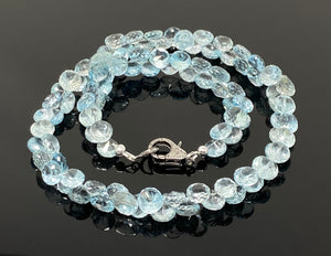 17.25” Genuine Sky Blue Topaz Necklace with Pave Diamond Clasp, Natural Blue Topaz Necklace, One of a Kind Statement Necklace Gifts for Her