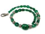 16.25” Genuine Zambian Emerald Nugget Necklace with Pave Diamond Beads and Clasp, Natural Emerald Necklace
