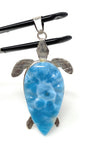 24g Rare Larimar Carved Turtle Pendant, Large Larimar Silver Pendant, Bohemian Jewelry, Genuine Dominican Republic Larimar Pendant