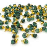 10 Pcs Emerald Electroplated Charms , Natural Emerald Rough Pendant Charms, Bulk Wholesale Jewelry Supplies, 12x7mm - 14x9mm