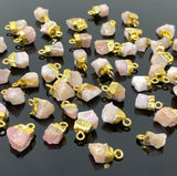 10 Pcs Pink Opal Raw Cap Charms , Natural Pink Opal Rough Electroplated Charms, Bulk Wholesale Jewelry Supplies, 12mm- 15mm