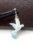 8g Rare Larimar Bird Pave Diamond Pendant, Silver Bohemian Jewelry, Dominican Republic Hand Carved Larimar Dove Pendant