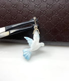 8g Rare Larimar Bird Pave Diamond Pendant, Silver Bohemian Jewelry, Dominican Republic Hand Carved Larimar Dove Pendant