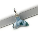 12g Rare Larimar Mermaid Tail Pendant, Sterling Silver Pave Diamond Pendant, Bohemian Jewelry, Larimar Whale Tail Pendant