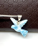 12g Rare Large Larimar Bird Pendant, Silver Bohemian Jewelry, Dominican Republic Larimar Pendant