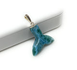 14g Rare Larimar Mermaid Tail Pendant, Sterling Silver Pave Diamond Pendant, Bohemian Jewelry, Large Larimar Whale Tail Pendant
