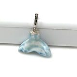 8g Rare Larimar Mermaid Tail Pendant, Sterling Silver Pave Diamond Pendant, Bohemian Jewelry, Larimar Whale Tail Pendant
