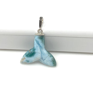 10g Rare Larimar Mermaid Tail Pendant, Sterling Silver Pave Diamond Pendant, Bohemian Jewelry, Larimar Whale Tail Pendant