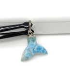 6g Larimar Mermaid Tail Pendant, Sterling Silver Pave Diamond Pendant, Bohemian Jewelry, Larimar Whale Tail Pendant