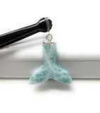 12g Larimar Mermaid Tail Pendant, Sterling Silver Pave Diamond Pendant, Bohemian Jewelry, Larimar Whale Tail Pendant
