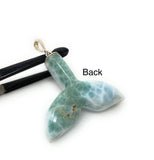 28g Larimar Mermaid Tail Pendant, Sterling Silver Pave Diamond Pendant, Bohemian Jewelry, Larimar Whale Tail Pendant