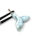 28g Larimar Mermaid Tail Pendant, Sterling Silver Pave Diamond Pendant, Bohemian Jewelry, Larimar Whale Tail Pendant