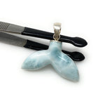 12g Larimar Mermaid Tail Pendant, Sterling Silver Pendant, Bohemian Jewelry, Larimar Whale Tail Pendant