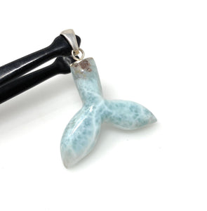 12g Larimar Mermaid Tail Pendant, Sterling Silver Pendant, Bohemian Jewelry, Larimar Whale Tail Pendant