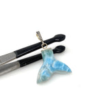 6g Larimar Mermaid Tail Pendant, Sterling Silver Pave Diamond Pendant, Bohemian Jewelry, Larimar Whale Tail Pendant