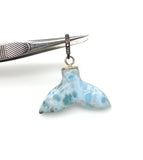 6g Larimar Mermaid Tail Pendant, Sterling Silver Pave Diamond Pendant, Bohemian Jewelry, Larimar Whale Tail Pendant