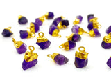 10 Pcs Raw Amethyst Gemstone Charms, Gold Electroplated Rough Amethyst Cap Charms, Bulk Wholesale Jewelry Supplies, 12mm- 15mm
