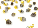 10Pcs Raw Herkimer Diamond Gemstone Charms, Gold Electroplated Rough Charms, Bulk Wholesale Jewelry Supplies, 12mm- 15mm