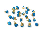 5 Pcs Raw Turquoise Gemstone Charms, DIY Gold Electroplated Rough Turquoise Charms, Bulk Wholesale Jewelry Supplies, 12mm- 15mm