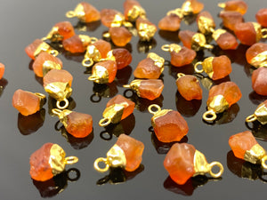 10 Pcs Raw Carnelian Gemstone Charms, Rough Gold Electroplated Carnelian Charms, Bulk Wholesale Jewelry Supplies, 12mm- 15mm