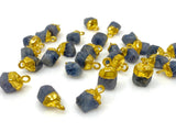 10 Pcs Raw Blue Sapphire Gemstone Charms, Rough Gold Electroplated Sapphire Cap Charms, Bulk Wholesale Jewelry Supplies, 12mm- 15mm