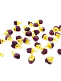 10 Pcs Raw Ruby Gemstone Charms, Rough Gold Electroplated Ruby Cap Charms, Bulk Wholesale Jewelry Supplies, 12mm- 15mm