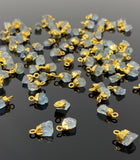 10 Pcs Raw Aquamarine Gemstone Charms, Rough Gold Electroplated Aquamarine Cap Charms, Bulk Wholesale Jewelry Supplies, 12mm- 15mm