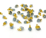 10 Pcs Raw Aquamarine Gemstone Charms, Rough Gold Electroplated Aquamarine Cap Charms, Bulk Wholesale Jewelry Supplies, 12mm- 15mm