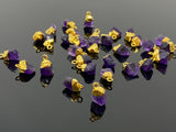 10 Pcs Raw Amethyst Gemstone Charms, Gold Electroplated Rough Amethyst Cap Charms, Bulk Wholesale Jewelry Supplies, 12mm- 15mm