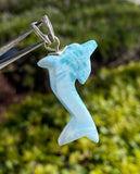 8g Reversible Larimar Dolphin Pendant, Caribbean Larimar Pendant, Bohemian Jewelry, Dominican Republic Larimar Pendant, Light Blue Dolphin