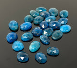 25 Pcs Natural Blue Neon Apatite Rose Cut Cabochons, Loose Gemstones, Neon Apatite Rose Cuts, Ring Stones, 10x8mm - 13x10mm