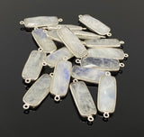 5 Pcs Rainbow Moonstone Sterling Silver Connectors, Gemstone Bar Connector Charms, Bulk Jewelry Supplies, 30x9.5mm - 32x10mm