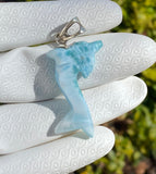 8g Reversible Larimar Dolphin Pendant, Caribbean Larimar Pendant, Bohemian Jewelry, Dominican Republic Larimar Pendant, Light Blue Dolphin