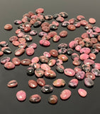 10 Pcs Natural Rhodonite Rose Cut Cabochons, Loose Gemstones, Rhodonite Rose Cuts, 10x7mm- 14x11mm