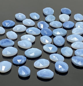 10 Pcs Natural Blue Opal Rosecut Cabochons, Loose Gemstones, Blue Opal Rose Cuts, Ring Stones, 10mm - 13mm