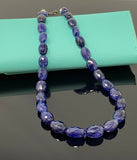 16.85” Genuine Blue Sapphire Necklace with Pave Diamond Clasp, Natural Blue Sapphire Necklace AAA Grade, Gifts for Her