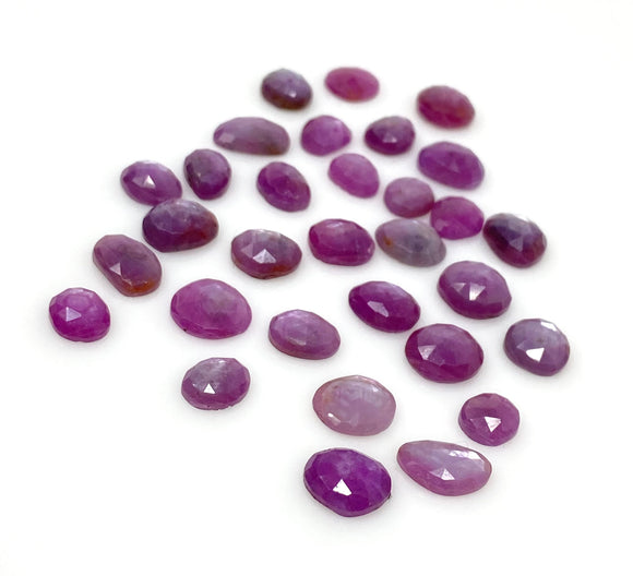 10Pcs / 17 Pcs Natural Sheen Ruby Rose Cut Cabochons, Loose Gemstones, Ruby Rosecuts for JewelryMaking, 8x6mm - 11x9mm