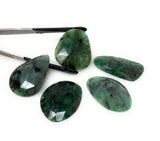 5 Pcs Rare Large Natural Emerald Rose Cut Cabochons, Loose Gemstones, Ring or Pendant Stones, 31x18mm - 37x27mm