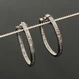 25mm Diamond Hoop Earrings, Black Rhuthenium over Sterling Silver Pave Diamond Earrings, Silver Hoop Earrings