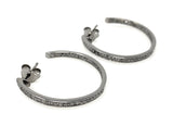25mm Diamond Hoop Earrings, Black Rhuthenium over Sterling Silver Pave Diamond Earrings, Silver Hoop Earrings