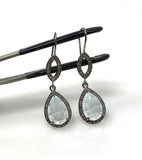 Genuine Blue Topaz Pave Diamond Earrings, Black Rhuthenium over Sterling Silver Gemstone Earrings, Vintage Jewelry, 1.85” x 0.55”