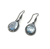 Genuine Sky Blue Topaz Pave Diamond Earrings, Black Rhuthenium over Sterling Silver Gemstone Earrings, Vintage Jewelry, 1.75” x 0.55”