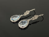 Genuine Sky Blue Topaz Pave Diamond Earrings, Sterling Silver Gemstone Earrings, Vintage Jewelry, 1.70” x 0.55”