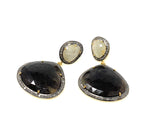 Fancy Sapphire Pave Diamond Earrings, White Sapphire and Smoky Sapphire Earrings , Antique Silver Gemstone Earrings, Gifts for Her