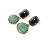 Genuine Emerald and Blue Sapphire Pave Diamond Earrings, Sapphire Earrings, Emerald Earrings, Rare Antique Silver Gemstone Earrings