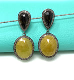 Rare Yellow Sapphire Pave Diamond Earrings, Yellow Sapphire and Smoky Fancy Sapphire Earrings, Genuine Gemstone Earrings