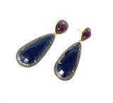 Blue and Pink Sapphire Pave Diamond Earrings, Sapphire Gemstone Earrings