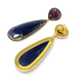 Blue and Pink Sapphire Pave Diamond Earrings, Sapphire Gemstone Earrings